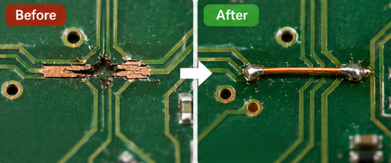 PCB パターン修理線による修復