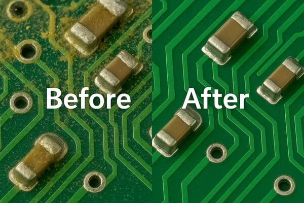 PCB基板洗浄前後の比較