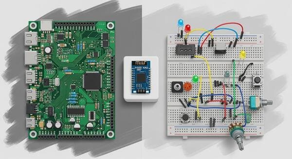 PCBとブレッドボードの比較