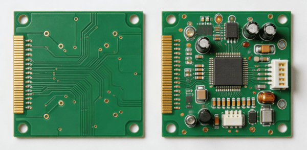 ベアFR-4 PCBと実装済みPCBAの比較