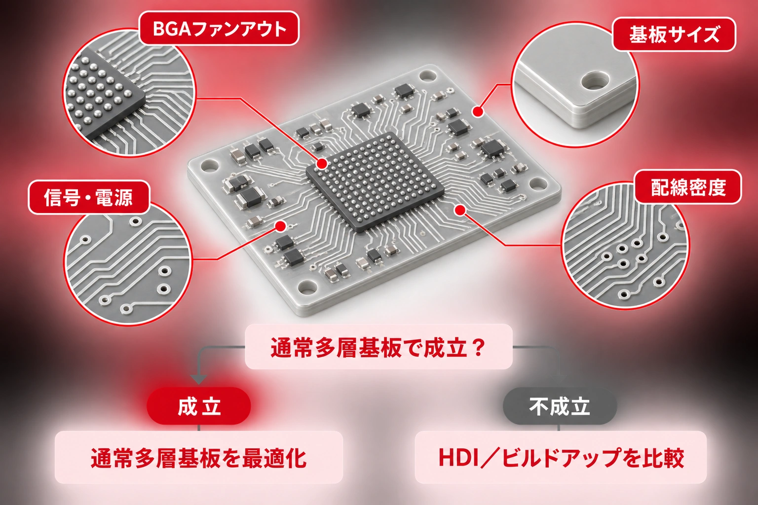 小型AIエッジAI機器のHDI基板判断フロー図