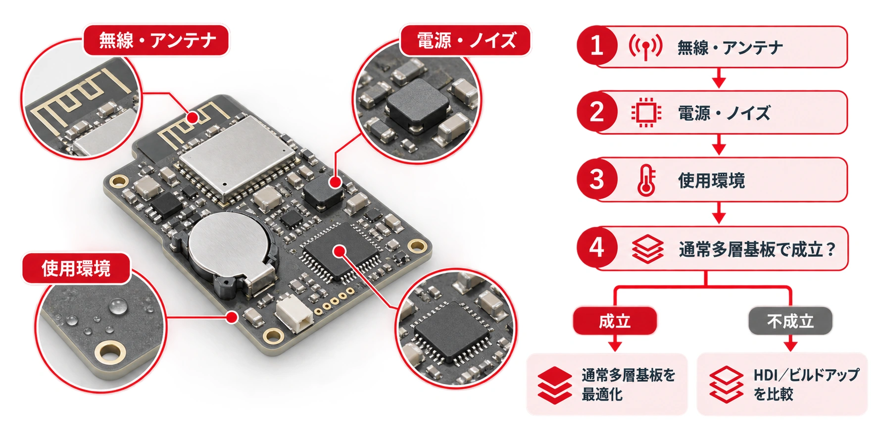 小型IoT機器のHDI基板判断フロー図