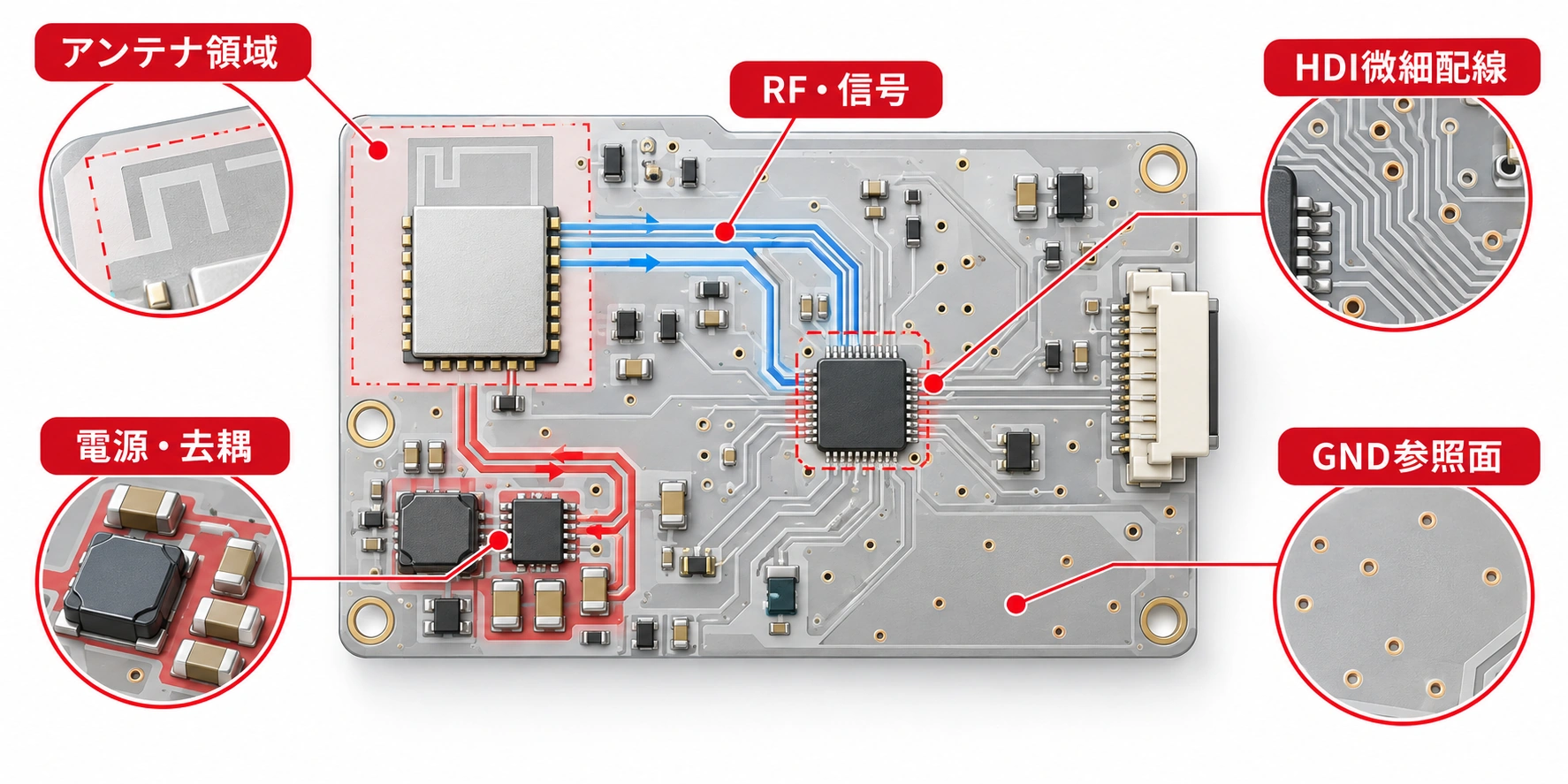 IoT機器のビルドアップ基板配線模式図