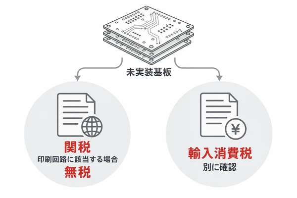 印刷回路に分類される未実装基板の関税と輸入消費税を別々に確認する考え方