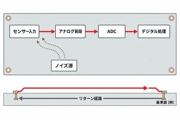 混載基板の信号チェーンとリターン経路