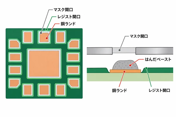 QFN基板のランドと開口の模式図