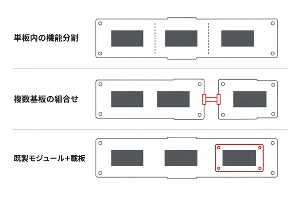 単板内・複数基板・モジュール搭載の機能境界比較